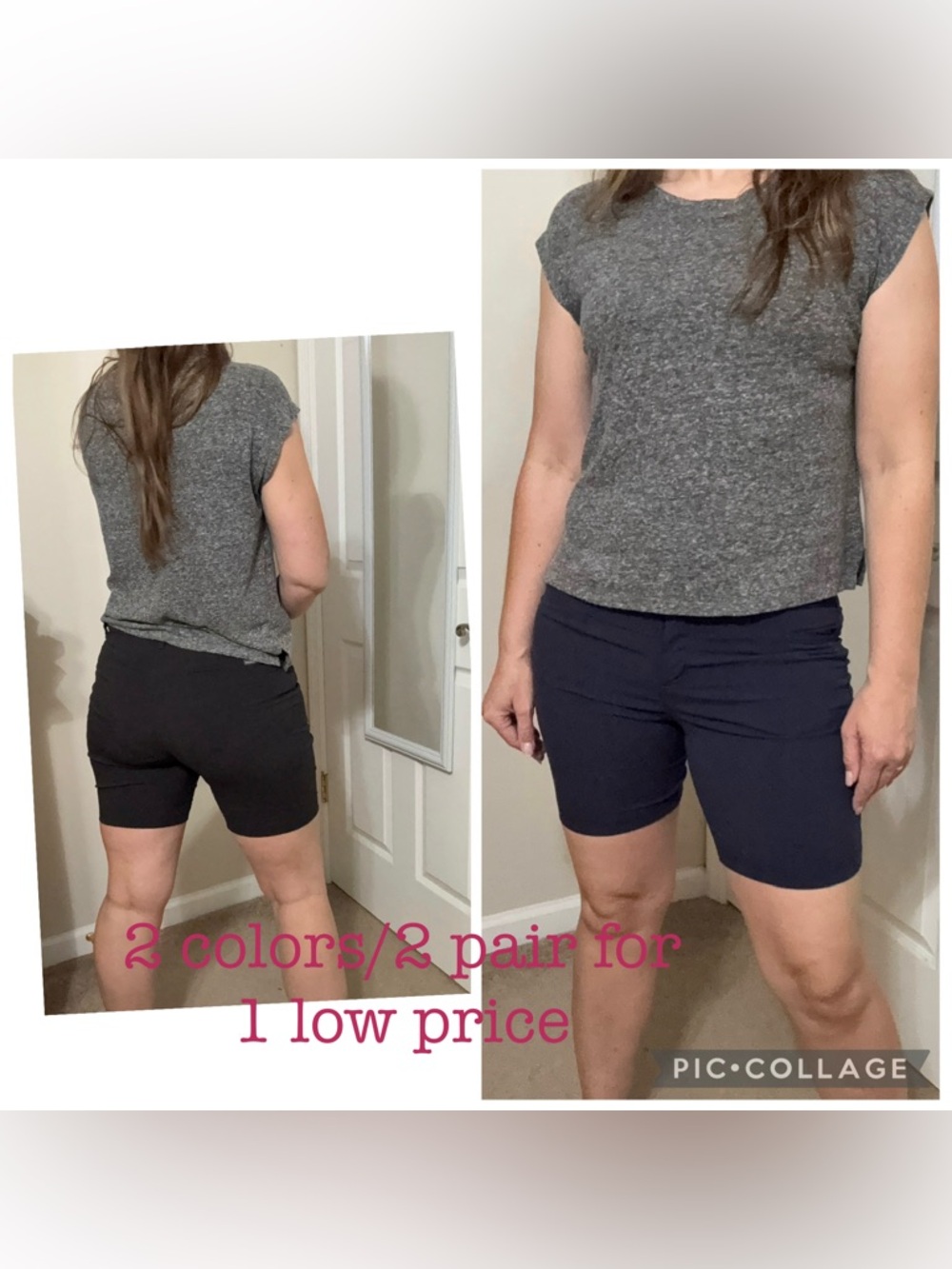 2 pair Women’s Eddie Bauer Navy and Black Stretch Bermuda Shorts size 8